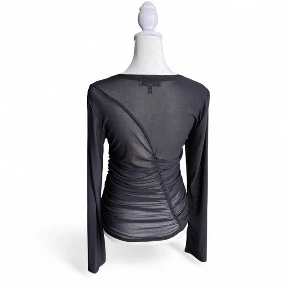 Circus NY Ruched Top Whimsigoth Fairygrunge Goth Emo Black Sheer‎ Mesh 90s Y2K M - Picture 9 of 16